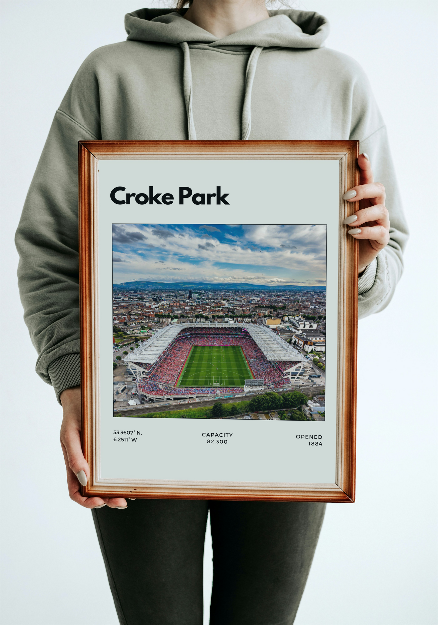 Person holding a framed picture of Croke Park stadium
