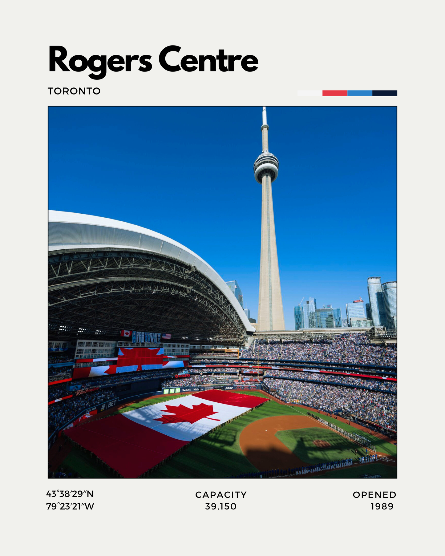 Rogers Centre with CN Tower in the background, featuring a baseball field and stadium.