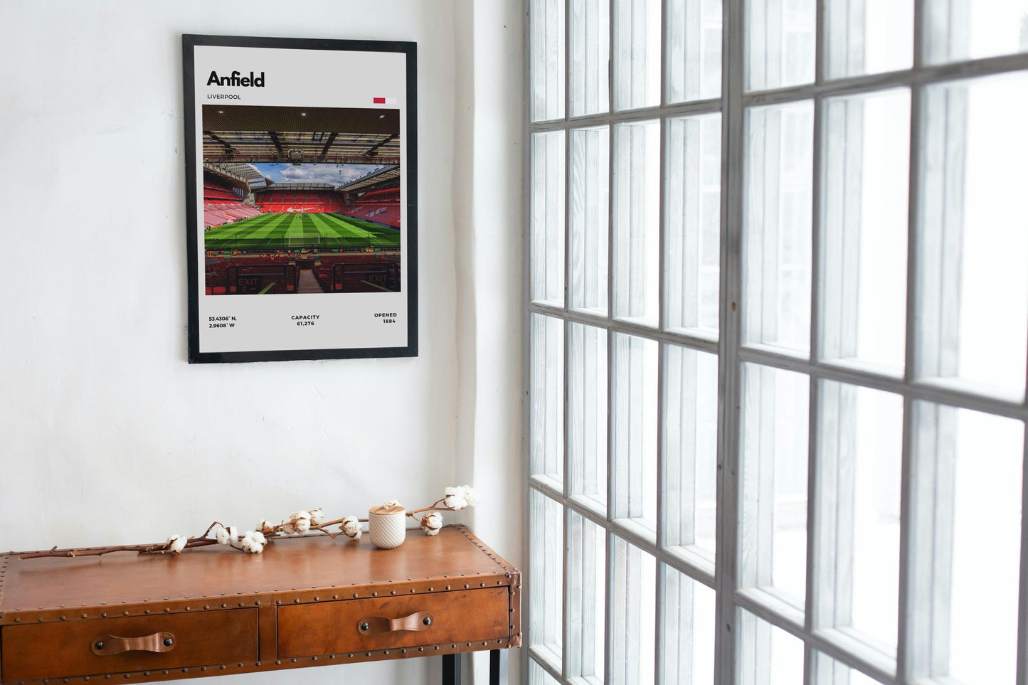 Frame Anfield Print in Black Frame in office