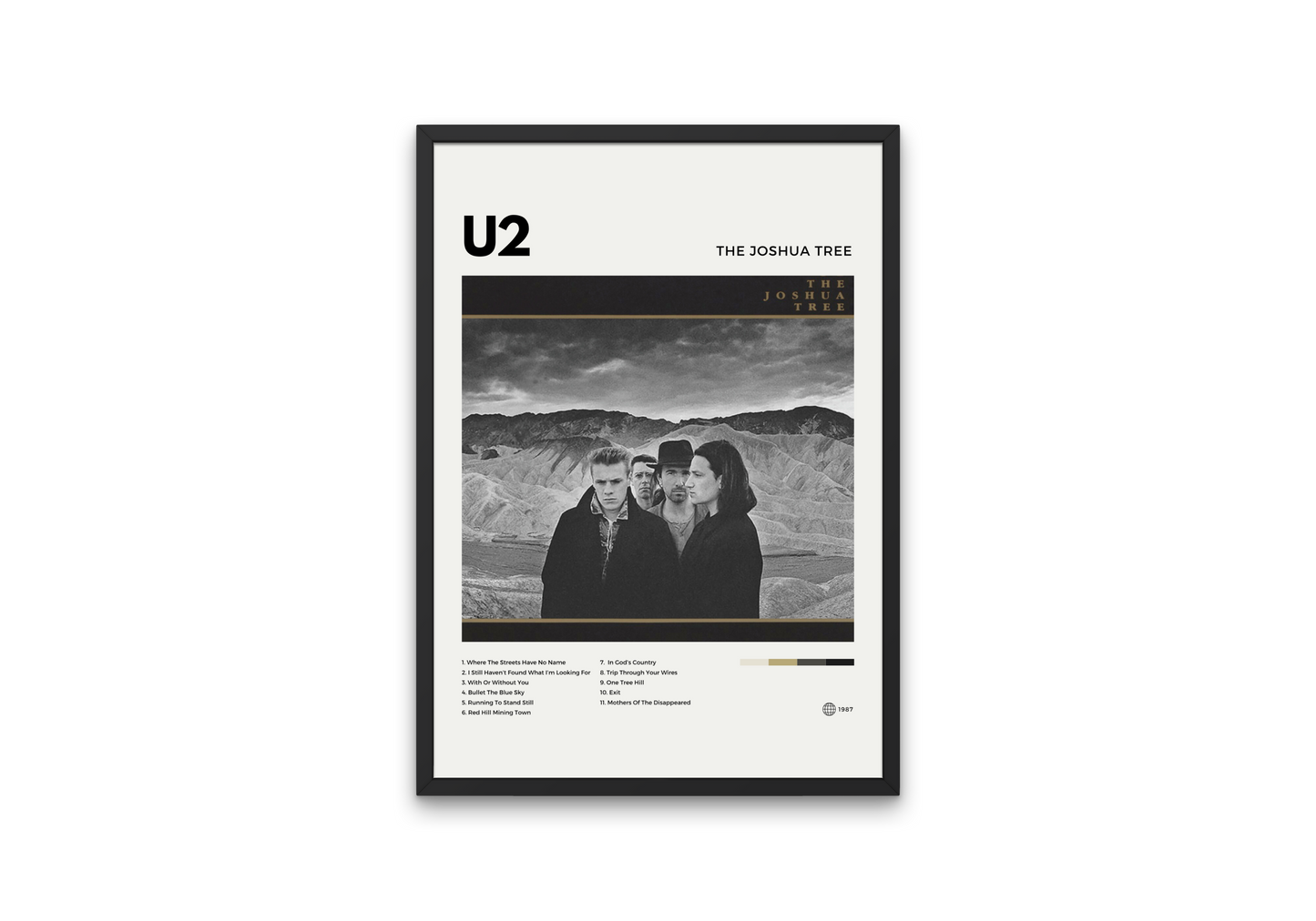 Framed poster of U2's 'The Joshua Tree' album cover on a white background