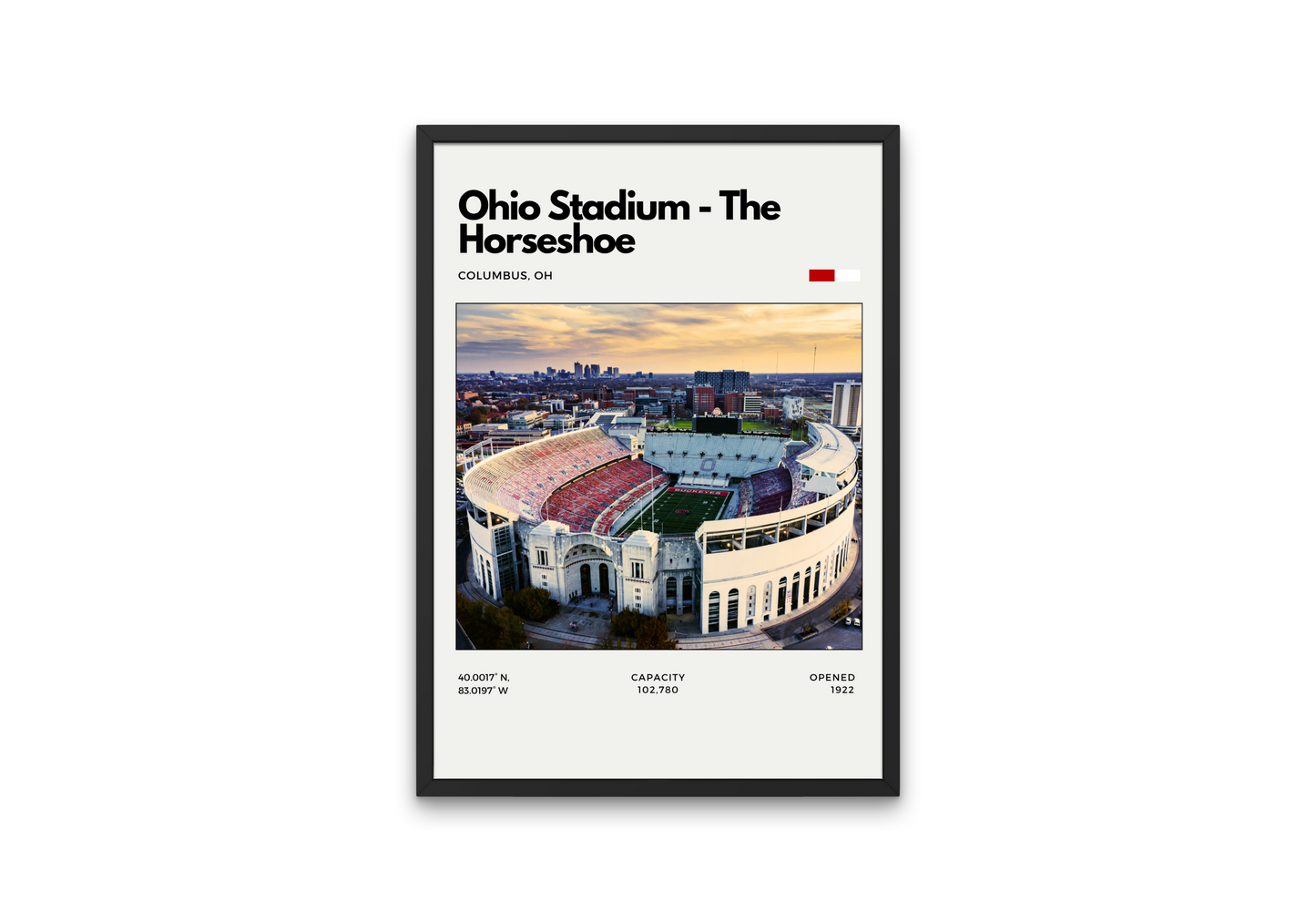 Framed poster of Ohio Stadium with cityscape in the background