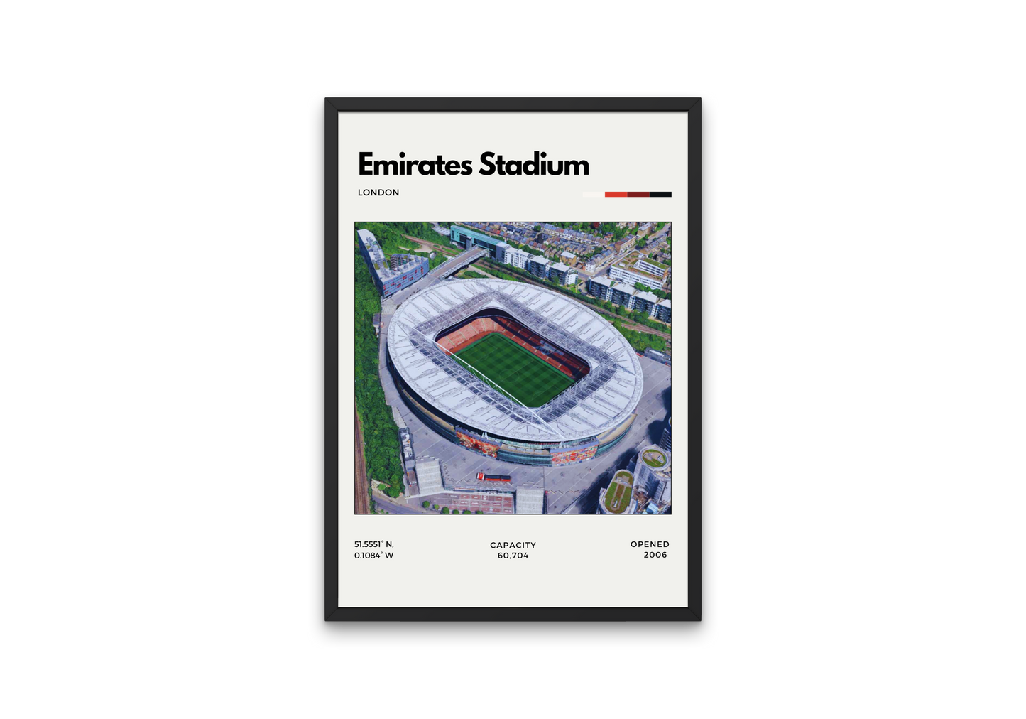 Framed poster of Emirates Stadium with stadium layout and details.