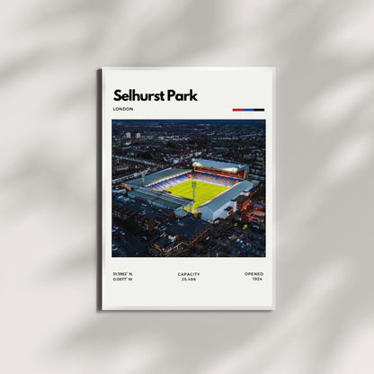 Poster of Selhurst Park stadium with a cityscape background