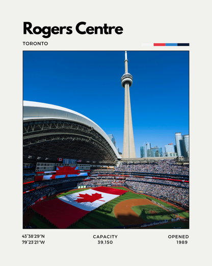 Rogers Centre with CN Tower in the background, featuring a baseball field and stadium.