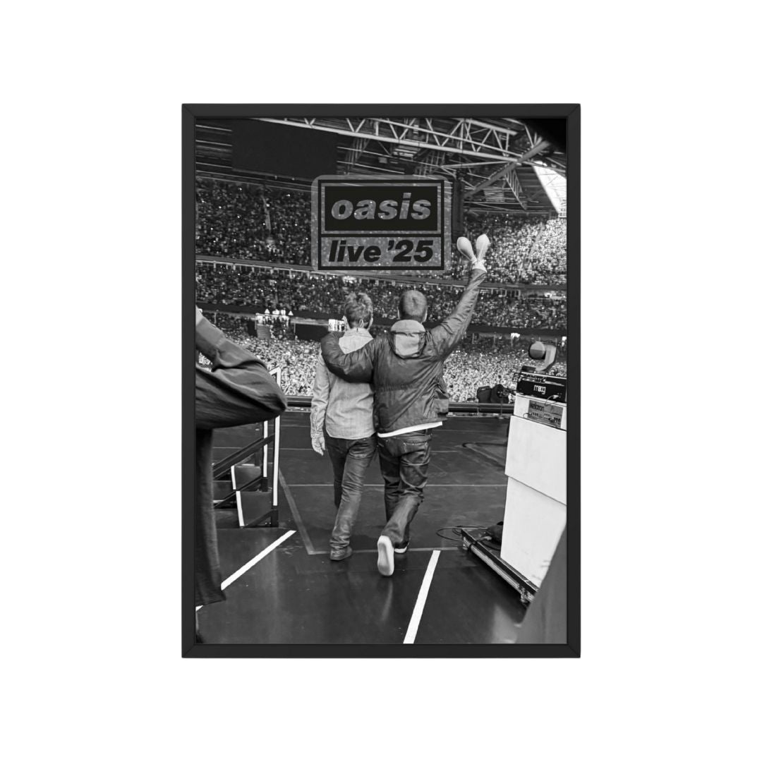 Oasis Live 25 Concert Poster - Liam and Noel Gallagher on stage in Cardiff