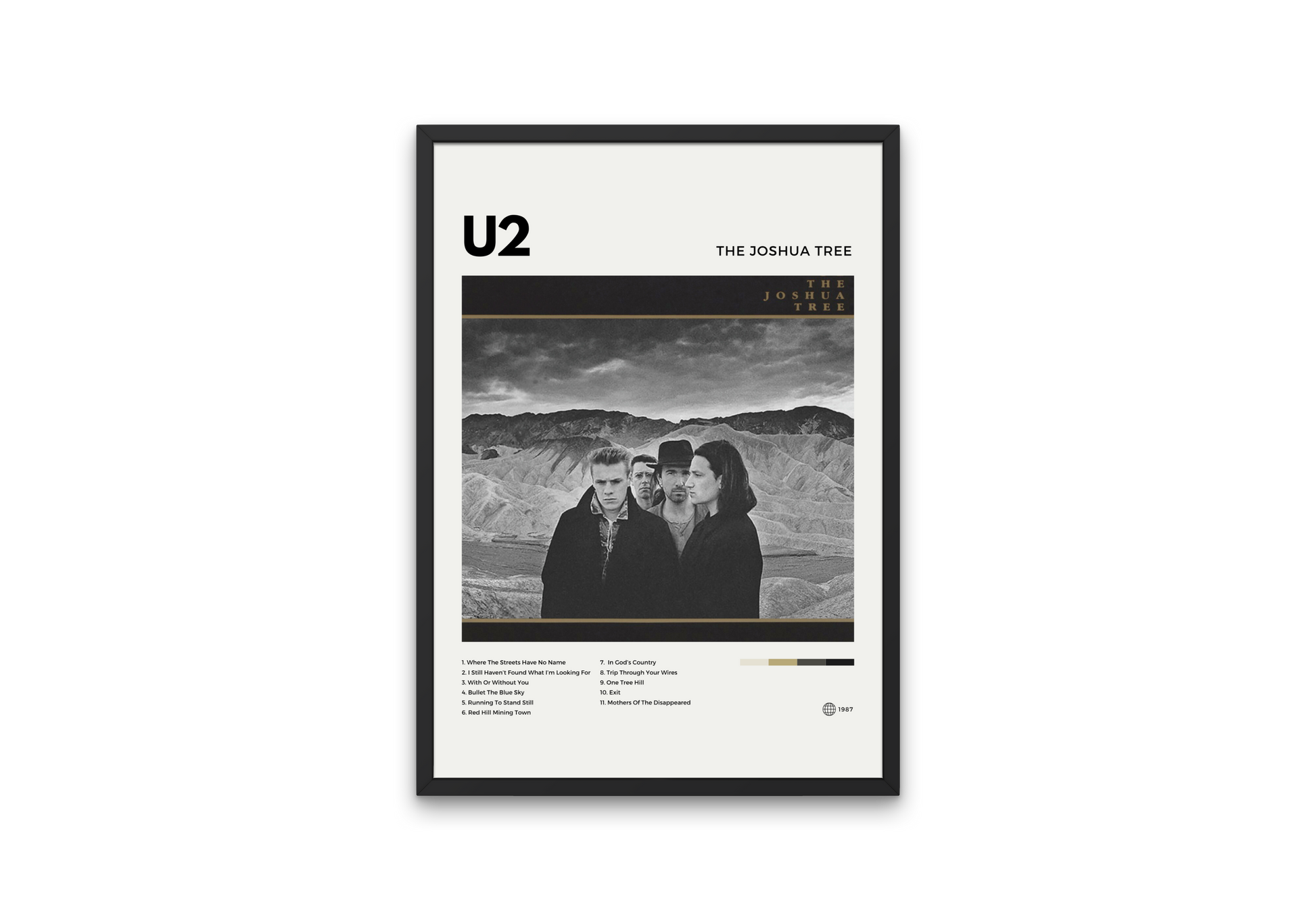 Framed poster of U2's 'The Joshua Tree' album cover on a white background