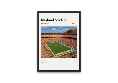 Framed poster of Neyland Stadium with a view of the football field and stands.