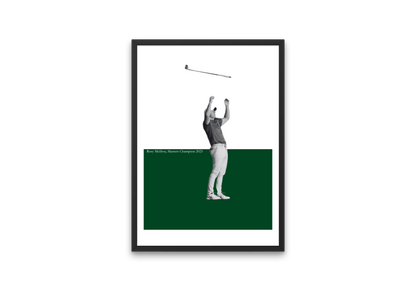 Framed poster of a Rory McIlroy on a green background with a white border