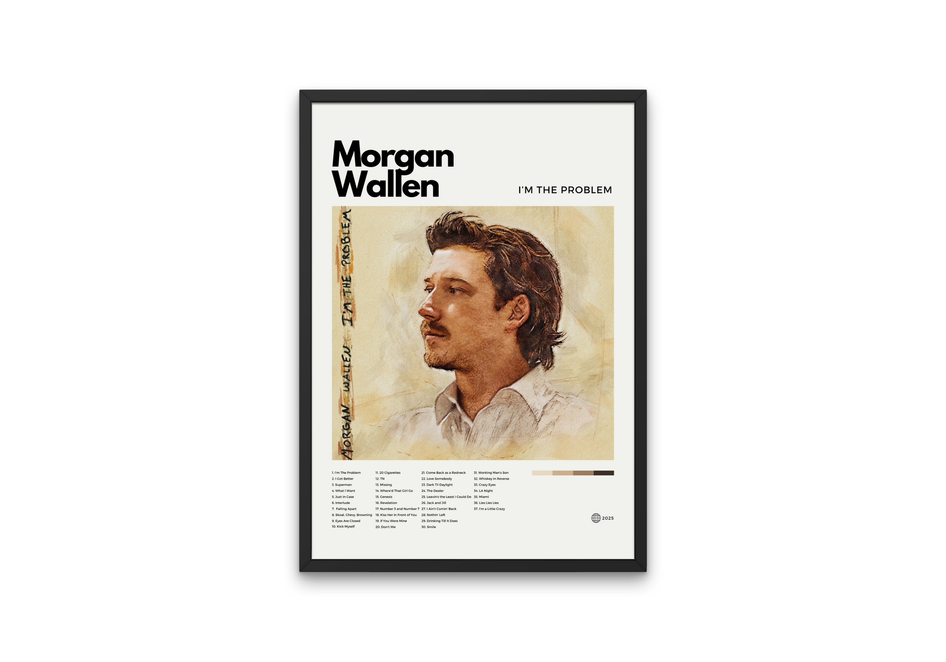 Framed poster of Morgan Wallen with his name and album title on a white background