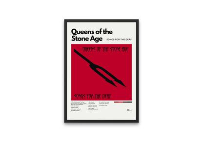 Framed poster of Queens of the Stone Age album 'Songs for the Deaf' on a white background