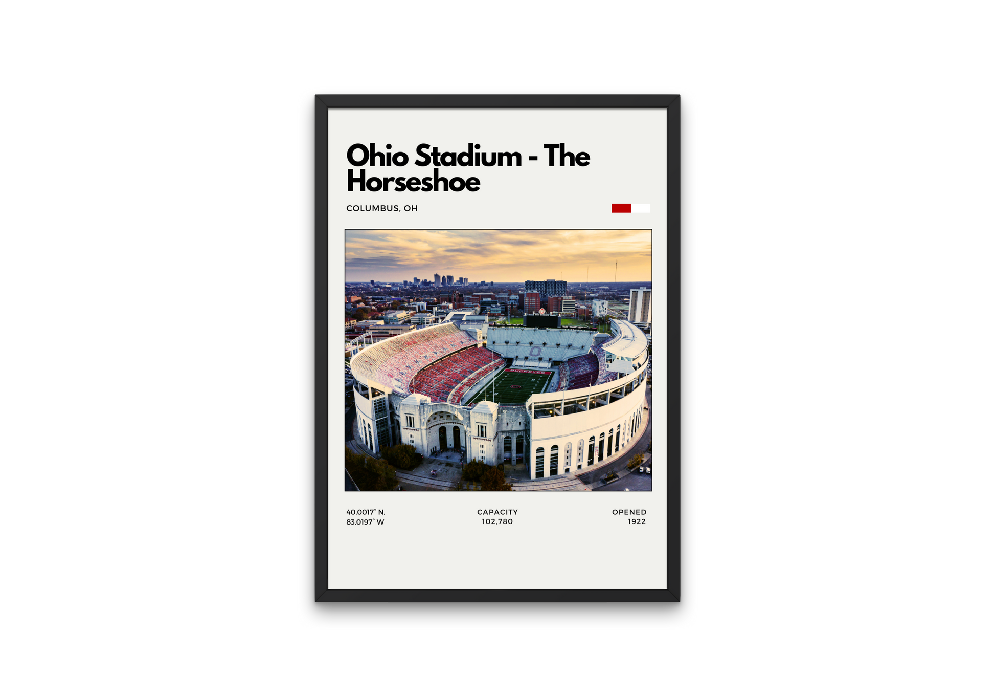 Framed poster of Ohio Stadium with cityscape in the background
