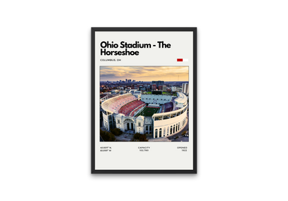 Framed poster of Ohio Stadium with cityscape in the background