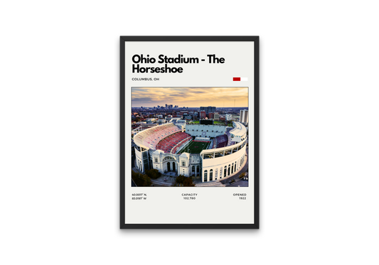 Framed poster of Ohio Stadium with cityscape in the background