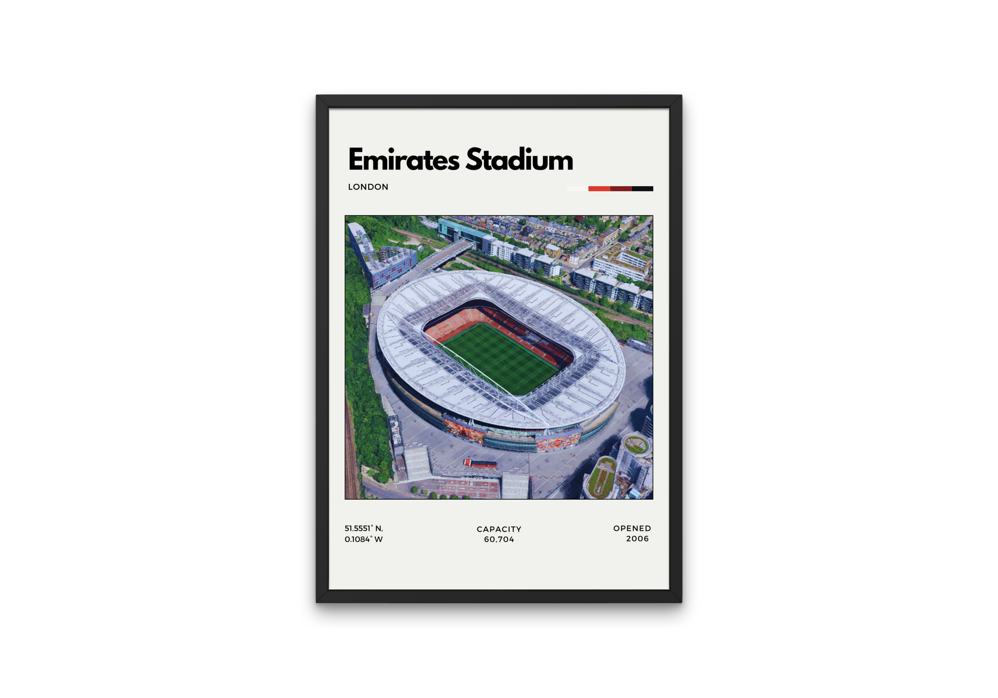 Framed poster of Emirates Stadium with stadium layout and details.