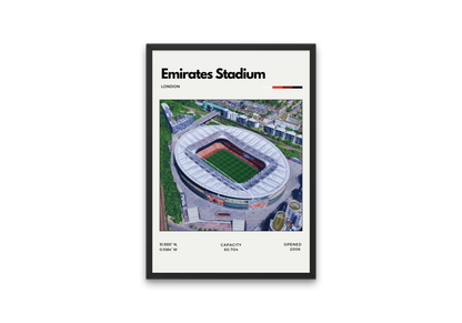 Framed poster of Emirates Stadium with stadium layout and details.